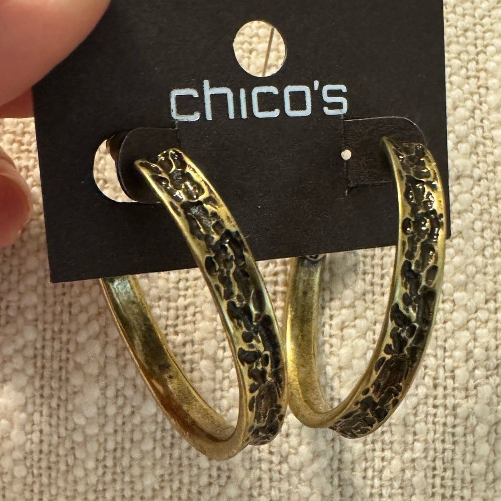0240-Chico's Gold Textured Hoop Earrings